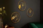 Elegante wanddecoratie set van 3 GINKGO 40cm goud in, Ophalen of Verzenden, Nieuw