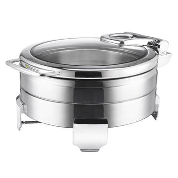 GGM Gastro | RVS chafing dish - rond - 5.7L - glazen deksel, Verzenden, Nieuw in verpakking, Overige typen