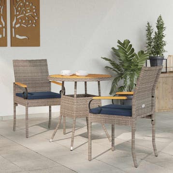 vidaXL Tuinstoelen 2 st Grijs en Marineblauw Poly rattan en, Tuin en Terras, Tuinstoelen, Verzenden, Nieuw, Rotan
