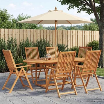 vidaXL Buiten Eetset met Parasol 8 st Crème Wit en, Tuin en Terras, Verzenden, Nieuw, 8 zitplaatsen