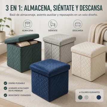 3-in-1 Opvouwbare Fluwelen Opberg Poef met Diamant Design -, Verzenden, Nieuw