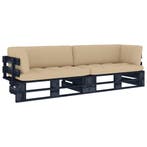 vidaXL Tweezitsbank pallet met kussens zwart geïmpregneerd, Verzenden, Nieuw