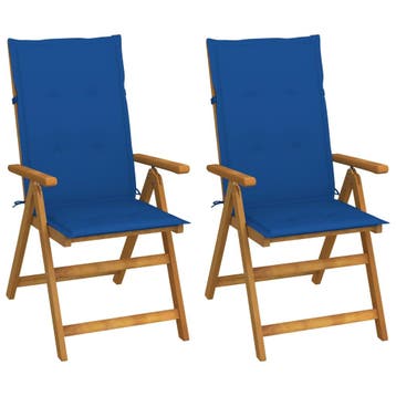 vidaXL Verstelbare klapstoelen (2 stuks) met kussens,, Verzenden, Nieuw, Hout