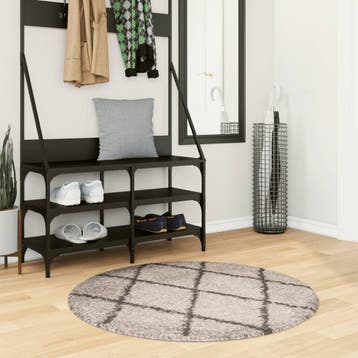 vidaXL Vloerkleed PAMPLONA shaggy hoogpolig Ø 100 cm beige, Verzenden, Nieuw