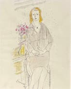 Corneille (1922-2010) - Portrait au bouquet de fleurs, Antiek en Kunst, Kunst | Designobjecten
