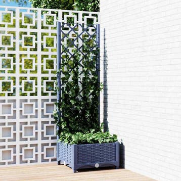vidaXL Plantenbak met trellis blauwgrijs 40x40x121,5 cm PP, Verzenden, Nieuw, Kunststof, Minder dan 60 cm