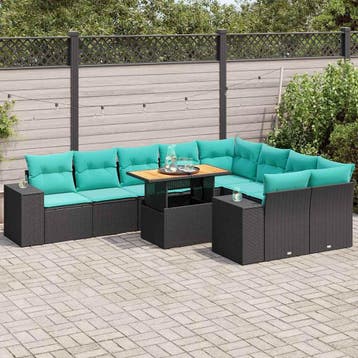 vidaXL 10-delige Loungeset met kussens poly rattan zwart, Verzenden, Nieuw, Loungeset