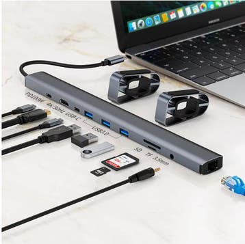 10-in-1 USB-C Dock met Standaard, 4K HDMI, RJ45 en PD100W, Verzenden, Nieuw