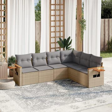 vidaXL 6-delige Loungeset met kussens poly rattan beige, Verzenden, Nieuw, Loungeset
