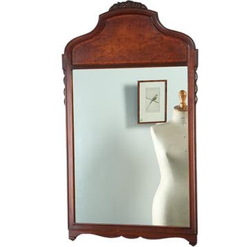 Strakke halspiegel ca 1920 met bloemmahonie kroonstuk gewelf, Ophalen of Verzenden