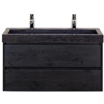 Dante Badmeubelset 100 cm - Black Oak - Wastafel Hardsteen, Ophalen of Verzenden, Nieuw