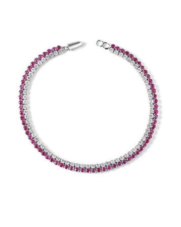 Tennis armband - 14 karaat Witgoud - 3.78ct. tw. Robijn -