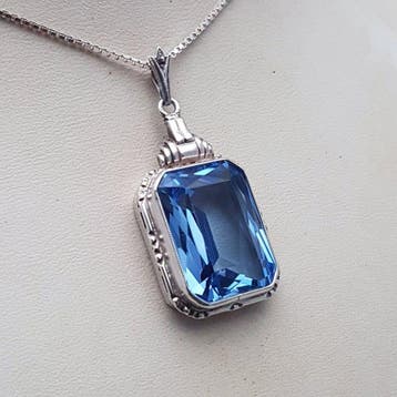 Zilver, Grote Art Deco, Blauwe Spinel(Getest) - Ketting met, Antiek en Kunst