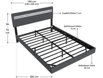 Zwevend bed Lissabon - 140x200cm - LED-verlichting -, Verzenden, Nieuw