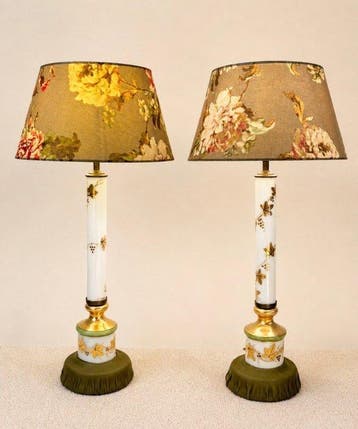 Tafellamp (2) - Flowers - Porselein, Messing, Goud, Textiel