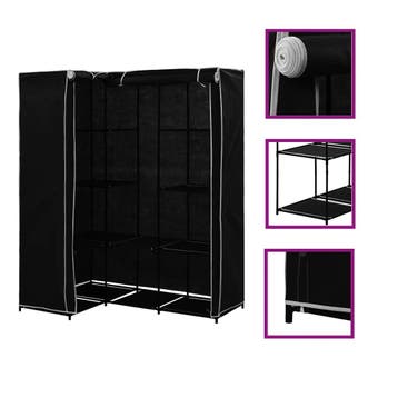 vidaXL Hoekkledingkast 130x87x169 cm zwart, Huis en Inrichting, Kasten | Kledingkasten, Verzenden, Nieuw