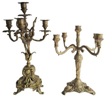 Kandelaar (2) - Messing, Brons - Rococo / Louis XV stijl, Antiek en Kunst
