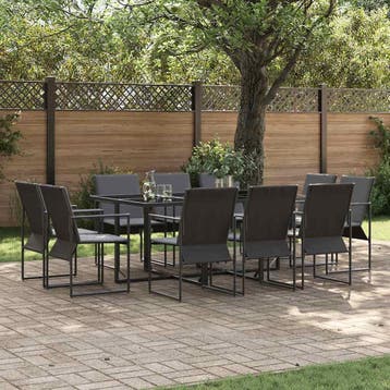 vidaXL Tuin eettafelset 11 st Zwart Staal, Verzenden, Nieuw, Rvs, Meer dan 8 zitplaatsen