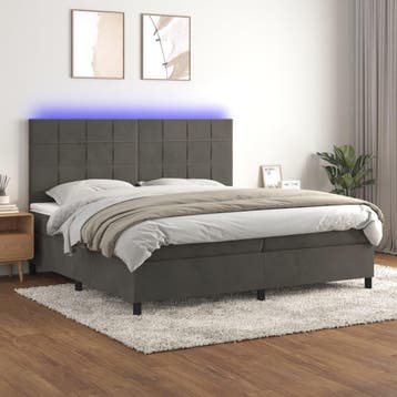 vidaXL Boxspring met matras en LED fluweel donkergrijs, Verzenden, Overige maten, 200 cm, Nieuw