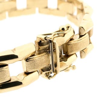 Gouden Bismarck schakel armband (Schakelarmband), Sieraden, Tassen en Uiterlijk, Armbanden, Ophalen of Verzenden, Gebruikt, Goud