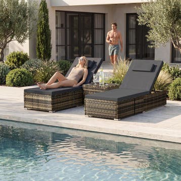 Wicker-tweepersoonsligbed met tafel Carbonera, verstelbare r, Tuin en Terras, Verzenden, Nieuw