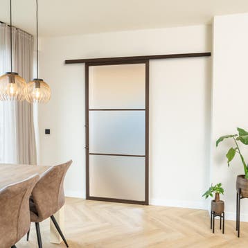 Stalen Schuifdeur met koofsysteem 3 Vlaks Brons Mat glas, 75 tot 150 cm, Nieuw, 150 tot 225 cm, Metaal