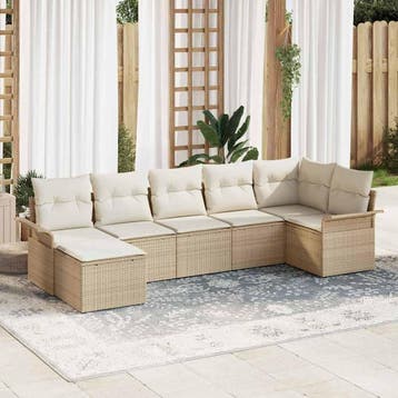 vidaXL Tuin Sofa Set met kussen met opslag 7 pcs Beige Poly, Verzenden, Nieuw, Rotan, 7 zitplaatsen