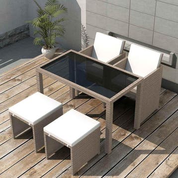 vidaXL 5-delige Tuinset met kussens poly rattan beige, Verzenden, Nieuw, Rotan, Tuinset