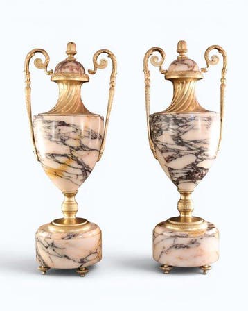Paar antieke cassolettes - Vaas - Marmer, Brons