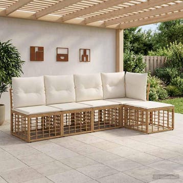 vidaXL Buiten bankenset Naturel Polyester, Verzenden, Nieuw, Rotan