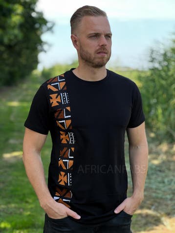 T-shirt met Afrikaanse print details - bruine bogolan band -, Kleding | Heren, T-shirts, Ophalen of Verzenden, Nieuw