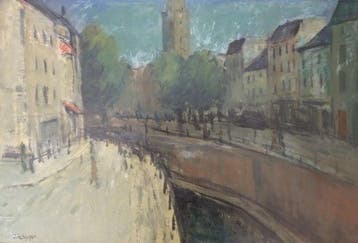 Jan Schipper (1899-1961) - Expressionistisch stadsgezicht, Antiek en Kunst