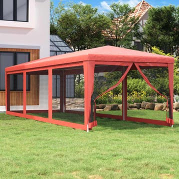 vidaXL Partytent met 8 mesh zijwanden 3x9 m HDPE rood, Verzenden, Nieuw, Partytent