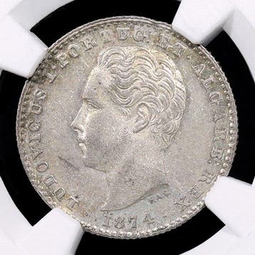 Portugal. D. Luís I (1861-1889). 100 Reis 1874 - NGC - MS 62, Postzegels en Munten