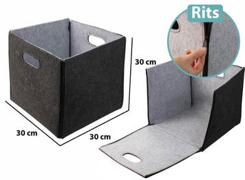 Gusta Opbergmand - Grijs - Vilt met Ritsen - 30x30x30cm, Verzenden, Nieuw