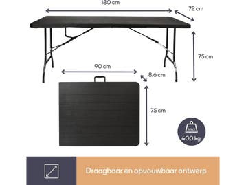 Perel Klaptafel - Inklapbaar - Weerbestendig - Houtlook, Verzenden, Nieuw