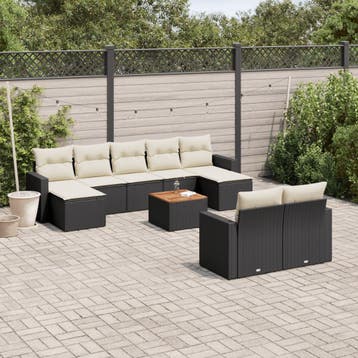 vidaXL 10-delige Loungeset met kussens poly rattan zwart, Verzenden, Nieuw, Loungeset