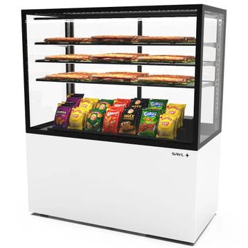 Neutrale Vitrine | INTEGRA | Wit/Zwart | 4 Niveaus | Wielen, Verzenden, Nieuw in verpakking