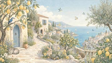 Fotobehang kustdorp – mediterraan zeezicht behang, Verzenden, Fotobehang