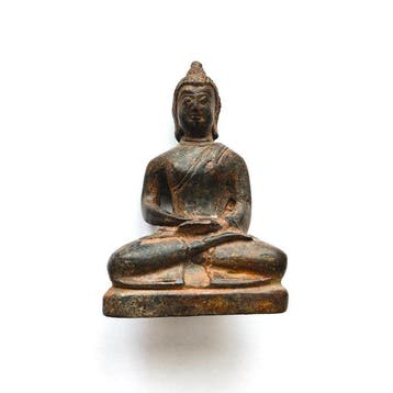 Oud-Indochinese Brons Zittende Boeddha Kraal Reizend