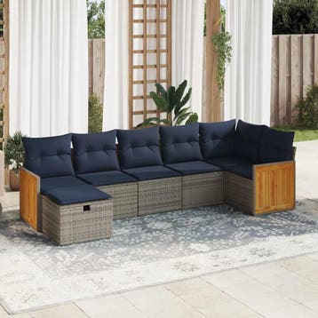 vidaXL 7-delige Loungeset met kussens poly rattan grijs, Verzenden, Nieuw, 7 zitplaatsen, Loungeset