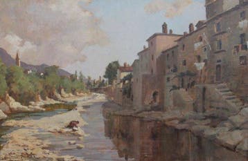 Ludovico Tommasi (1866-1941) - Lungo lAnone, Antiek en Kunst, Kunst | Schilderijen | Klassiek