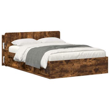 vidaXL Hoofdeinde kas met opslag Gerookt eiken Bewerkt hout, Verzenden, Nieuw, Bruin, Hout