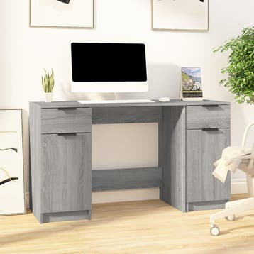 vidaXL Bureau met bijzetkast bewerkt hout grijs sonoma, Huis en Inrichting, Verzenden, Nieuw
