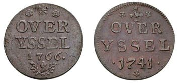 Nederland, Overijssel Duit 1741/1766, 2 stuks (Zonder