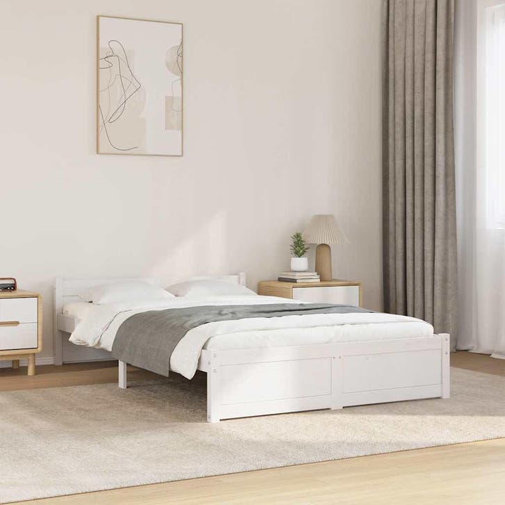 vidaXL Bedframe massief hout wit 120x200 cm, Huis en Inrichting, Slaapkamer | Bedden, 120 cm, 200 cm, Wit, Twijfelaar, Nieuw, Hout