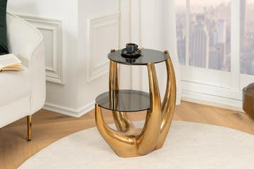 Handgemaakte bijzettafel LEVELS 50cm goud antiek zwart glas, Ophalen of Verzenden, Nieuw