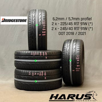 225/45/17 245/40/17 Bridgestone zomerbanden 6,2/5,7mm 4X, Auto-onderdelen, Banden en Velgen, 17 inch, Ophalen of Verzenden, Band(en)