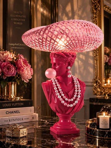 Tafellamp met beeldje - Hars - Ambachtelijke pop-art lamp, Nieuw
