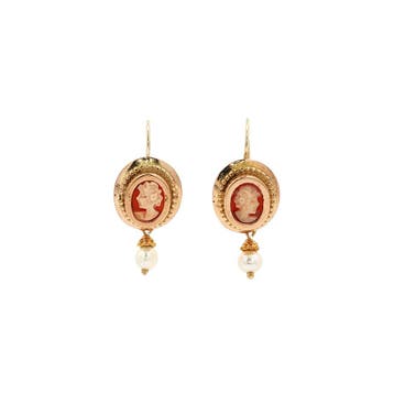 Gouden vintage oorhangers met camee en parel 14 kt, Ophalen of Verzenden, Nieuw